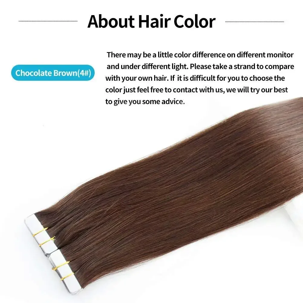 Taśma do przedłużania włosów Remy Human Hair #4 Czekoladowy brąz Bezszwowa taśma do przedłużeń skóry Ludzkie włosy_voghion.com