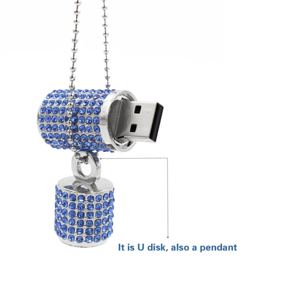 Gitra Flash Drive 64GB Thumb Drive Jewelry USB 2.0 Memory Stick Silver Rhinestone Pen Drive Bling Crystal Necklace with Keychain