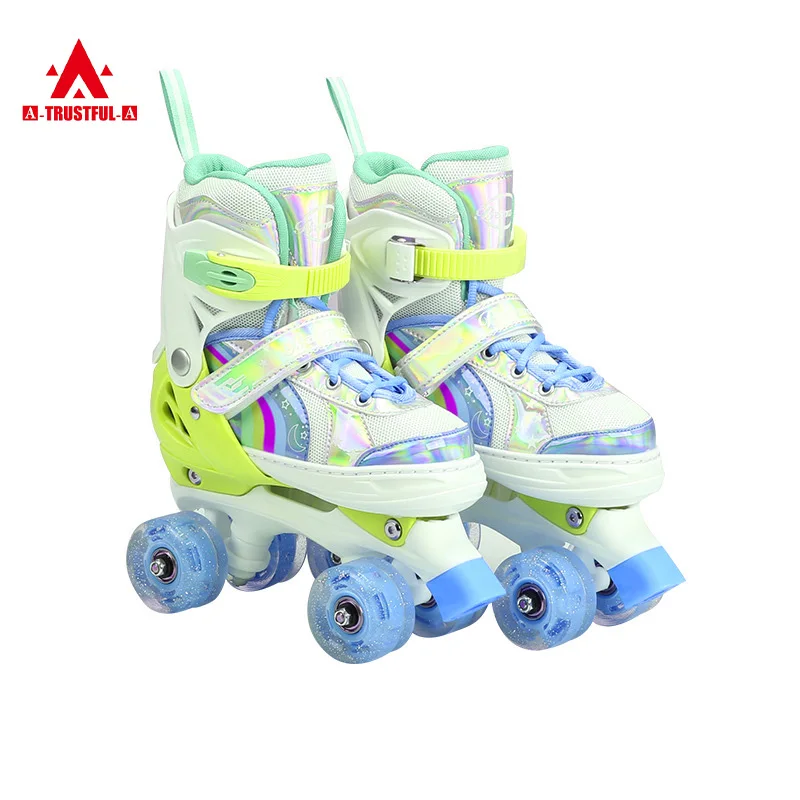Factory Adjustable 2-5-8-10 Years Old Scholar Baby Four Flash Wheels Double Row Roller Skates