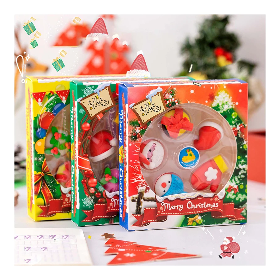 Рождественские школьные принадлежности кавайный Карандаш Мини милый резиновый ластик набор для