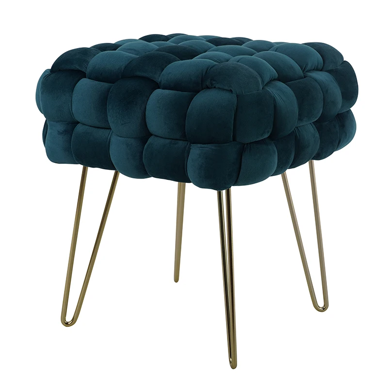 Modern Footstool Ottoman Stool With Gold Legs Footrest Pouf for Bedroom Living Room