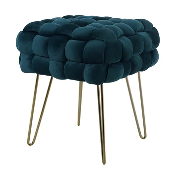 Modern Footstool Ottoman Stool With Gold Legs Footrest Pouf for Bedroom Living Room