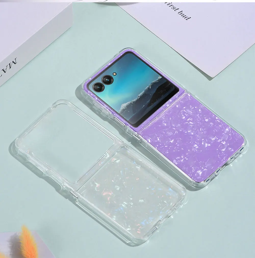 product flip phone case for motorola razr 40 ultra 2022 5g 2019 gradient seashell  clear tpu pc foldable fold cases sjk111 laudtec-9