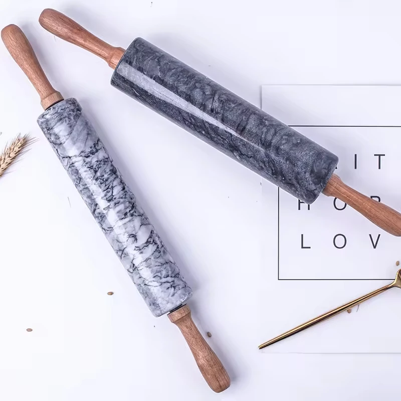 High Quality Custom Marble Rolling Pin with Wooden Handles Baking Tools Kitchen Accessories