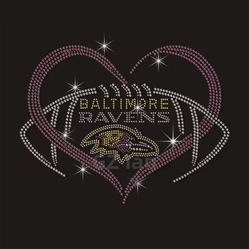 Baltimore Ravens Custom Rhinestone Transfers Hotfix Sport Team Football Motif Crystal Rhinestone Iron on Transfer