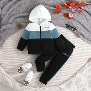 Autumn Winter Two-Piece Set Clothes for Kids Boys Casual Joker Sports Warm Features Cotton Hooded Jacket with Printed Pants