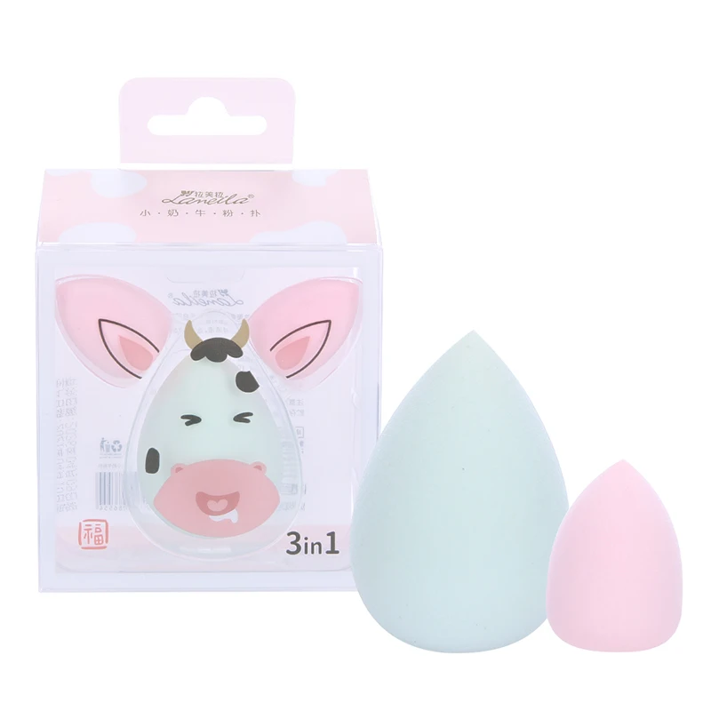 LMLTOP 3pcs Carton Cow Makeup Sponges for Foundation Private Label WaterDrop Shape Makeup Sponge Set Cute Blender Beauty A80212