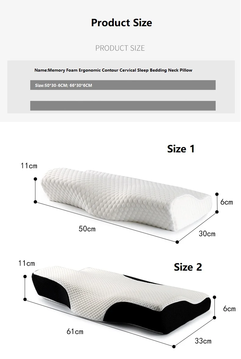 Memory Foam Orthopedic Ergonomic Contour Cervical Sleep Bedding Neck Pillow Resistant/reversible