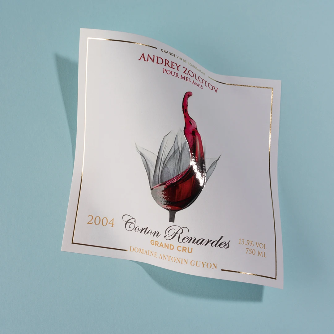 Custom Packaging Label 3D Varnish Textured Gold Foil Raised Logo Spot UV Sticker Champagne Wine Digital Printing Bottle Labels