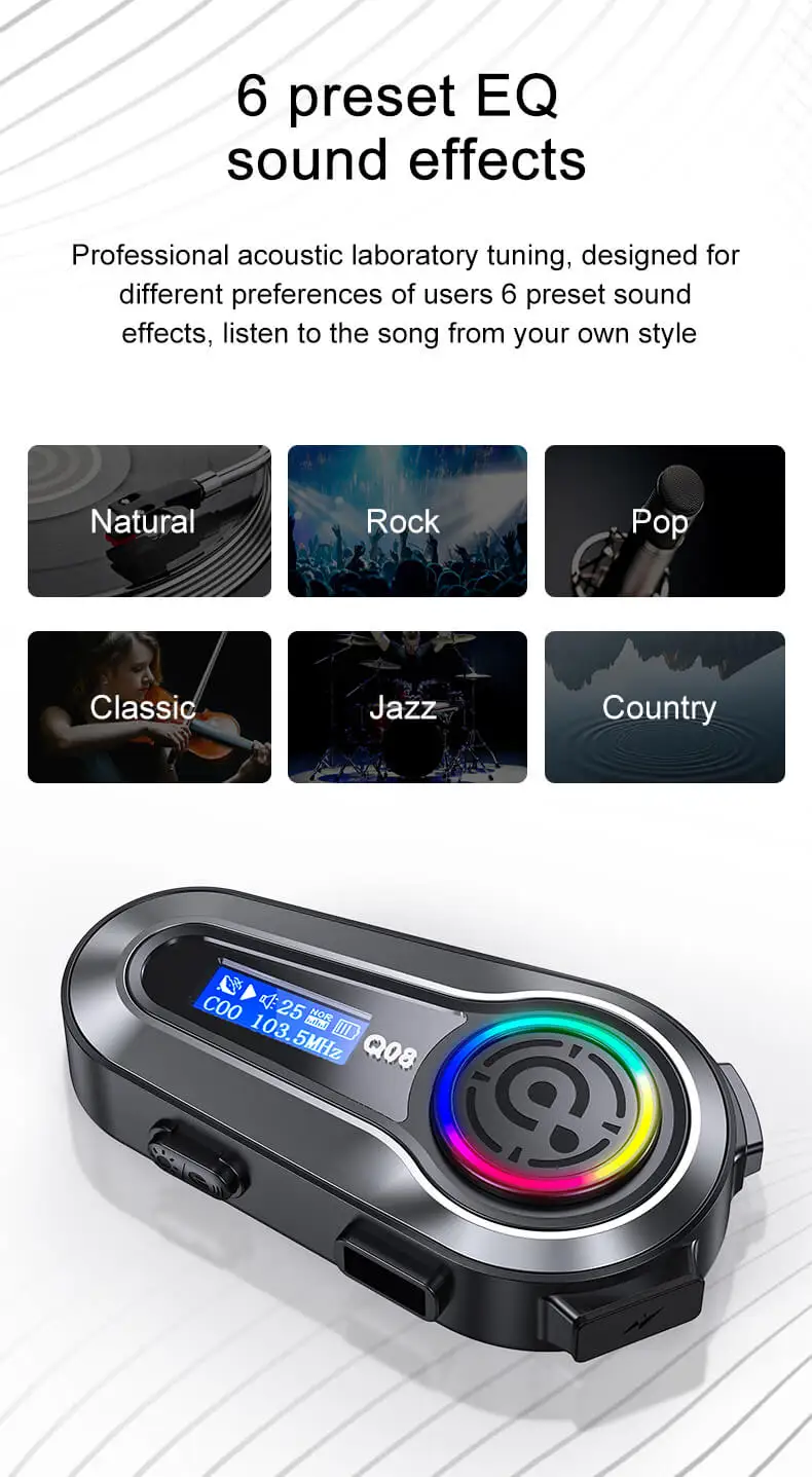 Q08 Noise Cancelling Stereo Helmet Wireless Headphones Riders Communication Earphones for Bike Ski Motorcycle Helmet