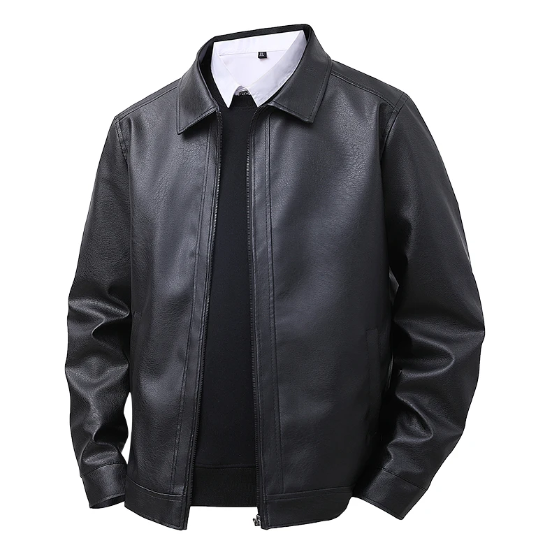 PU leather jacket, spring/autumn, zip-up lapel casual motorcycle jacket.