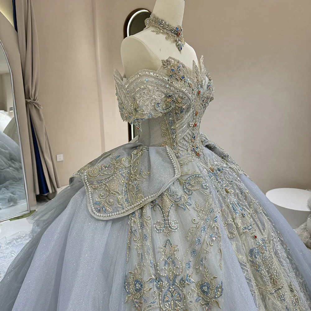 Luxury Modern-Vintage Ball Gown Light Ice Blue Wedding Dress