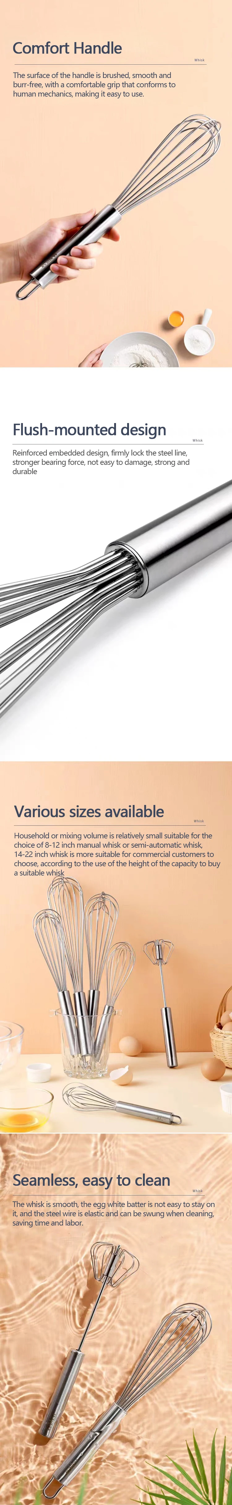 Wholesale Hand Whisk 12 10 8 Inch Stainless Steel Wire Kitchen Eggs Beater Whisks In Bulk Baking