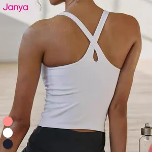 Janya 2026 New Women Running Vest Cross Back Tank Quick Dry Sleeveless Sports Crop Top Breathable Fitness Training Gym Tank Top