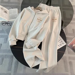 European Sportswear Fashion Foreign Trade Women's Casual Long Sleeve Cotton Zipper Regular Slimming Fashionable Sweatshirt Set