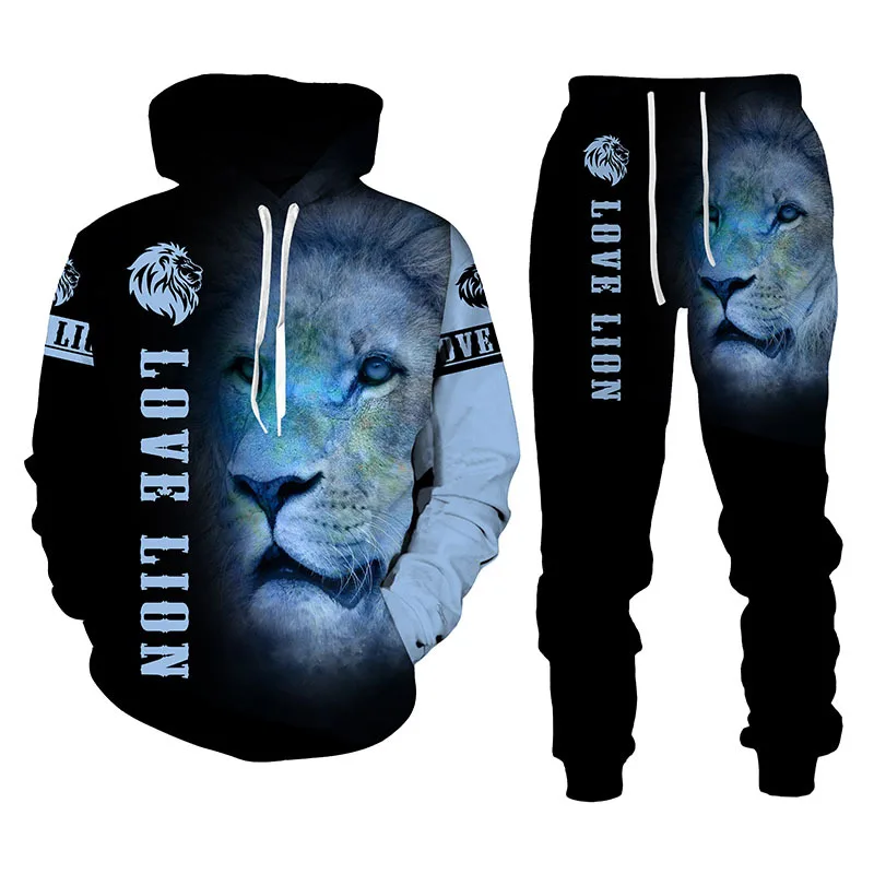 Autumn Winter Men Clothing 2 Piece Sets Joggers 3D The Lion King Printed Tracuit Plus Size Men'S Hoodies Set_voghion.com