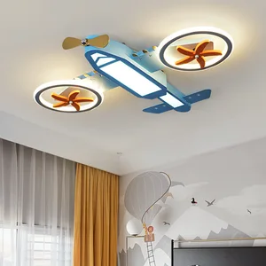 Kids Room Cartoon Airplane Pendant Light Metal Led Ceiling Fan Light for Children Room Boy