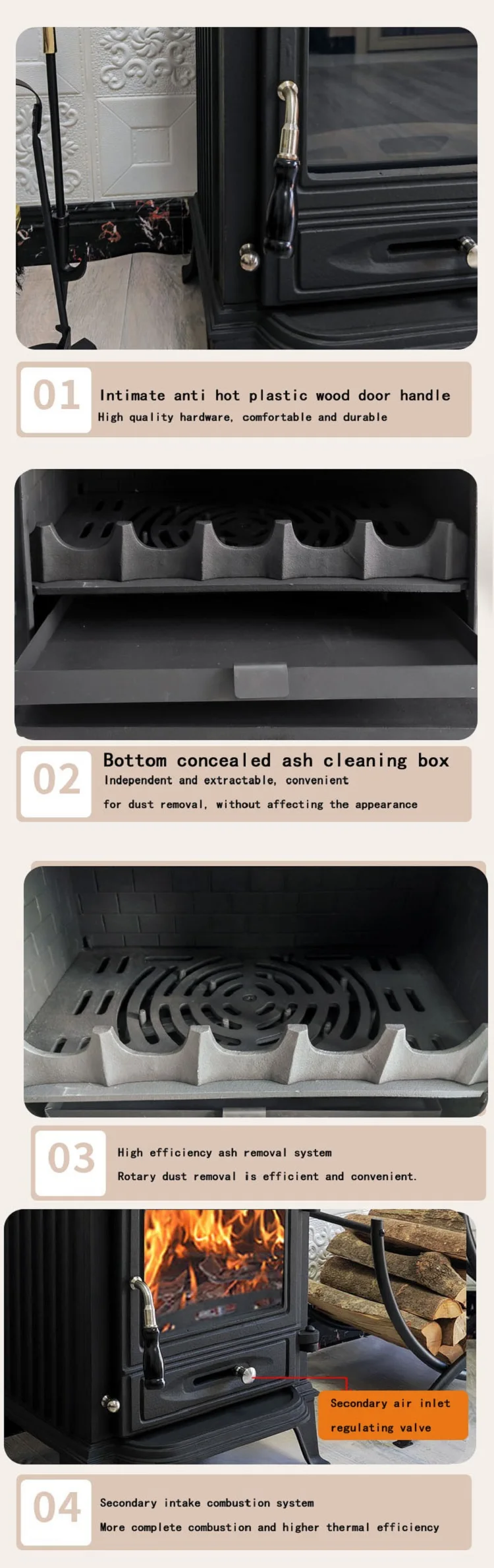 Factory Price Cast Iron Wood Burning Room Heater Real Fire Wood Burning Stove Indoor Cast Iron