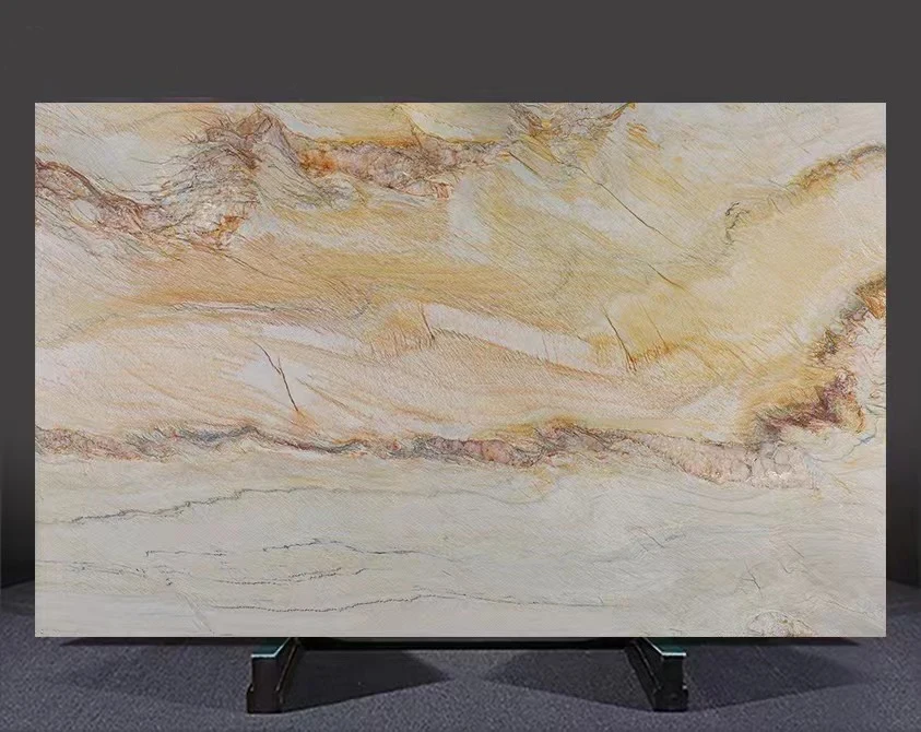 Brazilian Macaubas Fantasy Natural Quartzite Slabs in Bookmatch Wall Tile Top Quartzite Countertop for Kitchen Backlit Wall