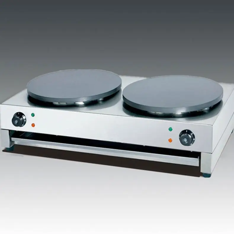 TEBAK Rotating French Large Pancake Automatic Double Hot Plate Electric Crepe and Pancake Makers Commercial Crepe Making Machine