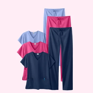 Nursing Uniform Scrubs 4 Way Stretch Spandex Stacked Pants Nurses Scrubs Suit Hospital Uniforms Jogger Women Scrub Sets Uniform