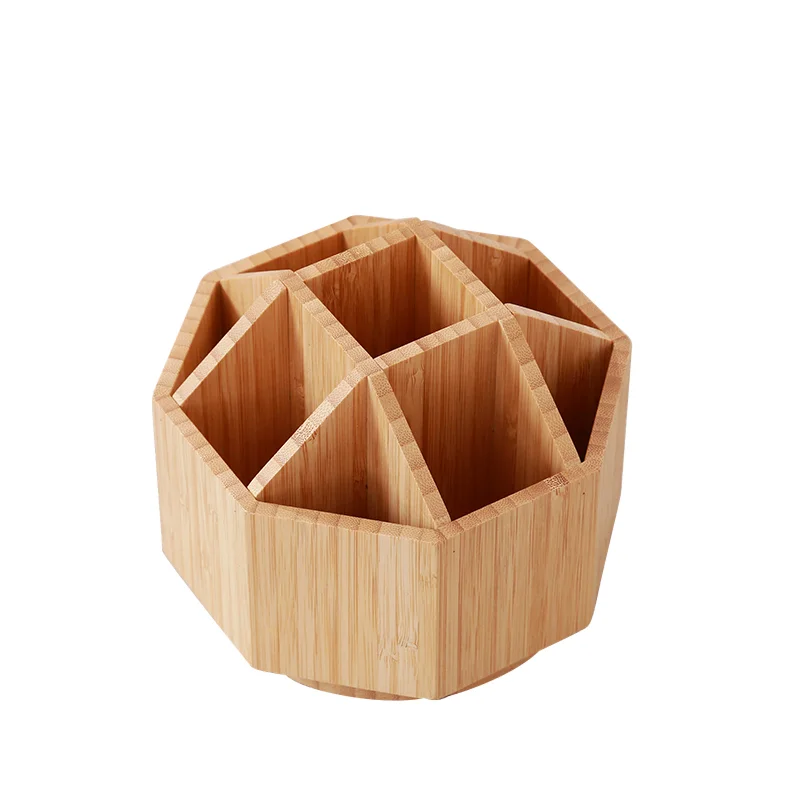 Multiple 9 Compartments Kitchen Organizer Bamboo Rotating Utensil