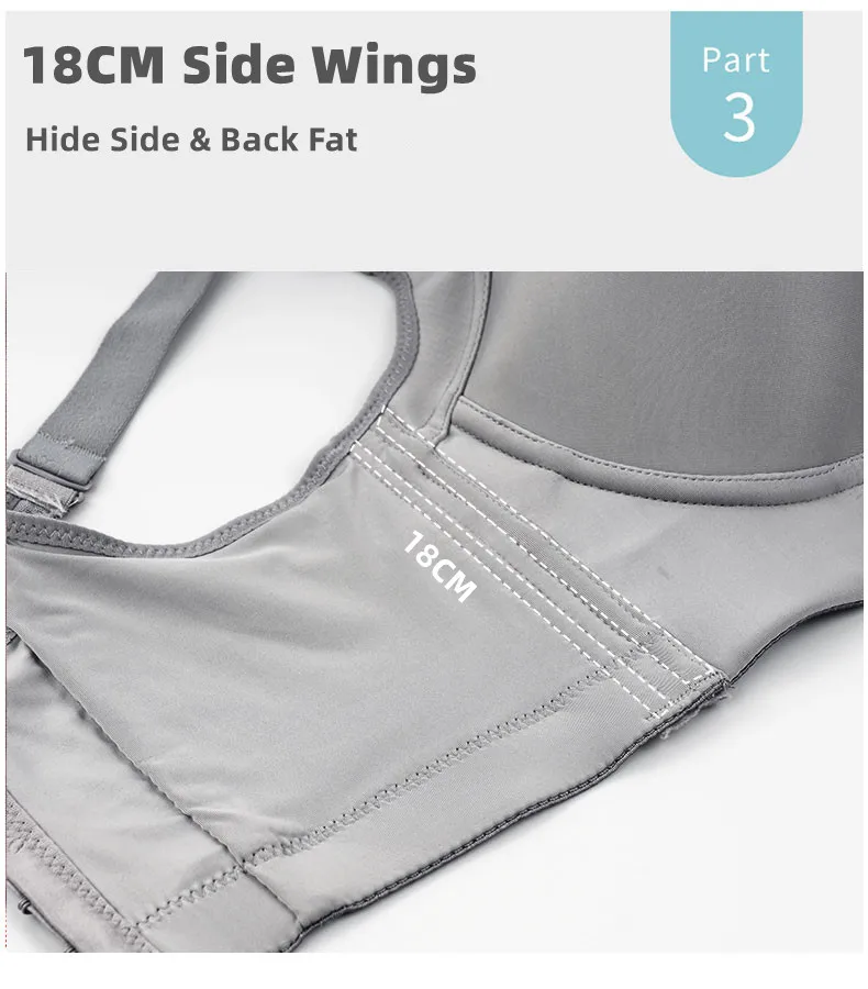 Fashion Deep Cup Bra Hides Back Fat & Side Bra Fat,Full Back Coverage Bra,  Comfortable Wireless Bras (Gray,90D)