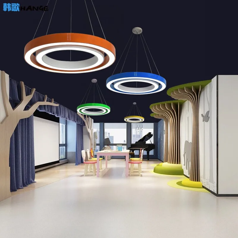 New Iron Double Ring-Shaped Pendant Light with LED 6000K for Offices Conference Rooms Kindergartens Classrooms Amusement Parks