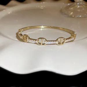 Wholesale Irregular Zircon Cubic Bracelets Gold Plated Copper Alloy Jewelry  Bangles Women Hot Sell Christian Style Bangle