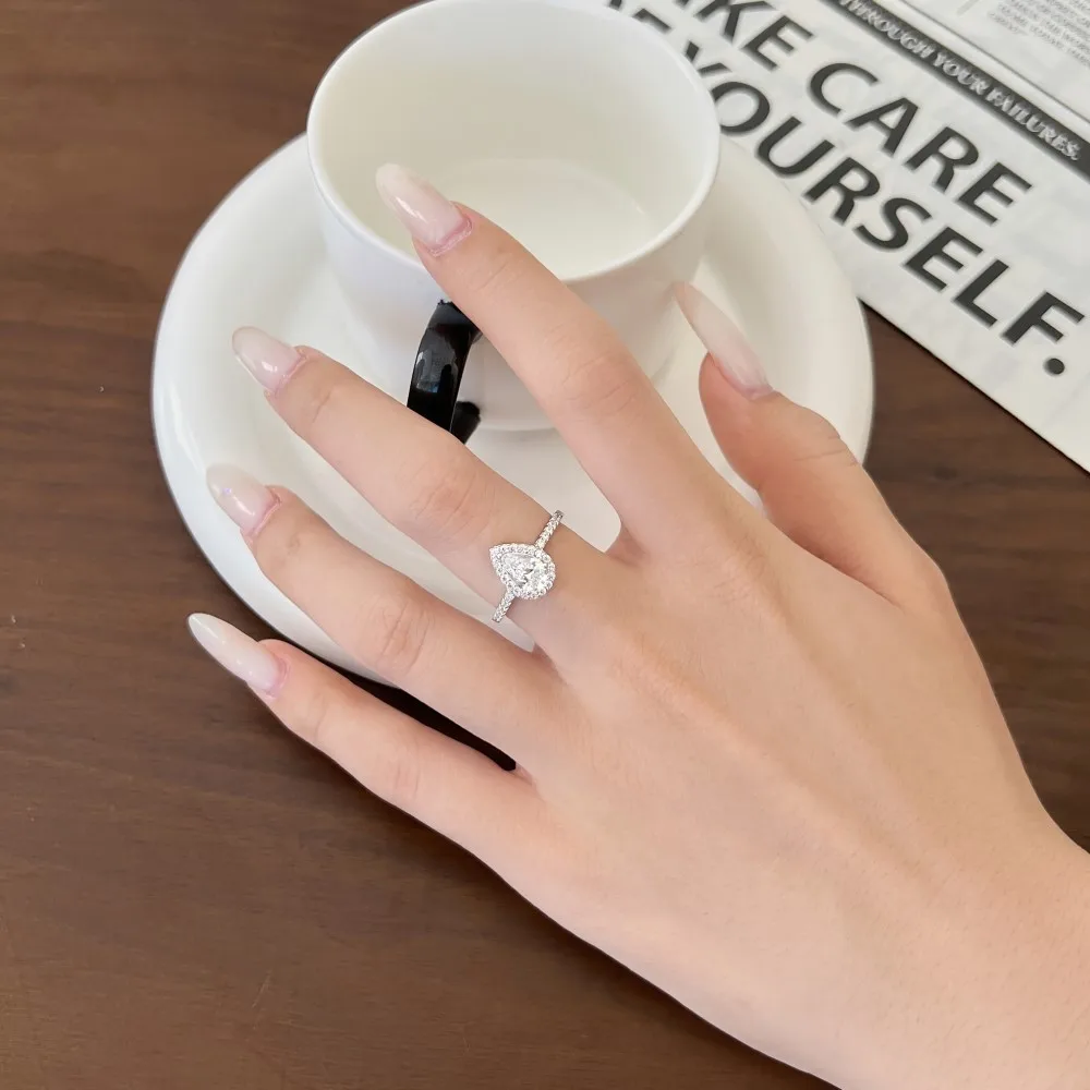 KAKODIY Pear Shape Engagement Ring Teardrop 925 Sterling Silver Rhodium Plated 5A Zirconia Wedding Ring Women's Promise Ring detail 3