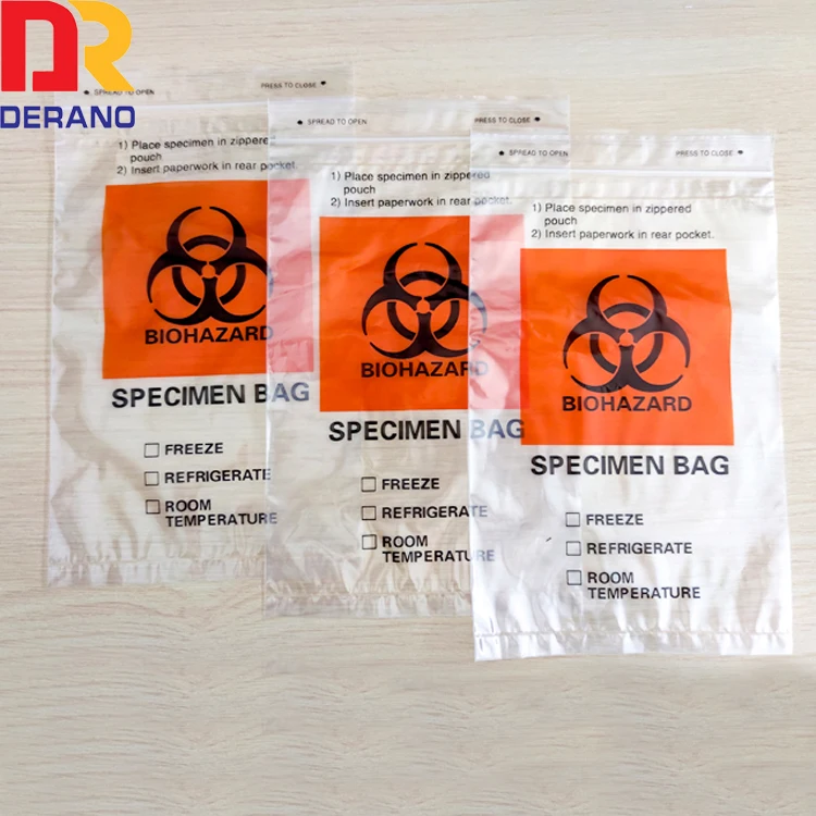 Biohazard Specimen Bag with Valve Biodegradable Plastic Zipper Bag for Laboratory Use