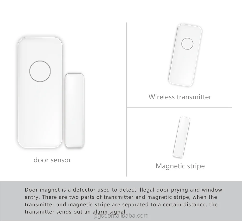 PGST 433MHz 1527 Wireless Signal Window Door Sensor Magnetic Contact Wood Door Alarm Detector Wireless GSM Home Alarm Battery