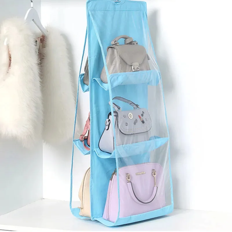 6 Pocket Closet Clear Handbag Organizer for Wardrobe Closet Transparent Storage Bag Hanging Purse Organizer