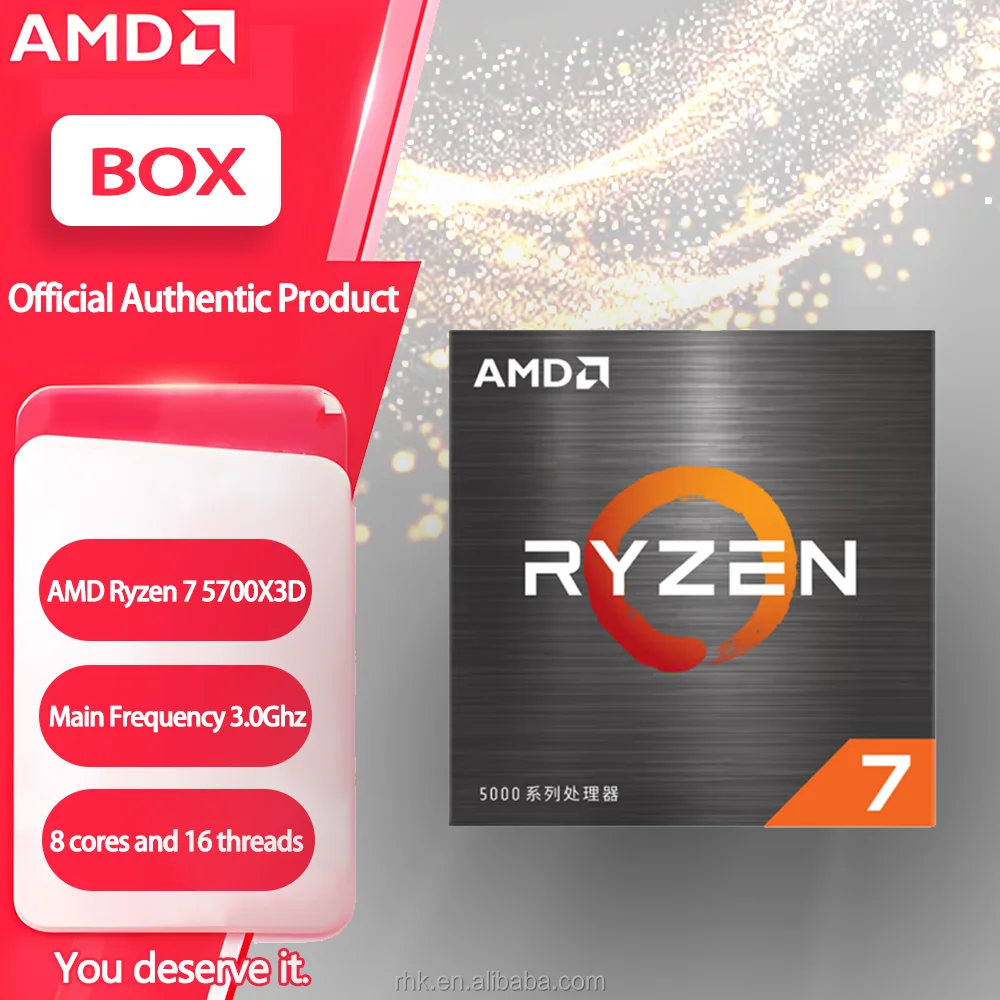 AM4 Socket CPU  AMD Ryzen 7 5700X3D CPU Eight Core Sixteen Threads 3.0GHz 96MB 7nanometers  CPU for Desktop 105W