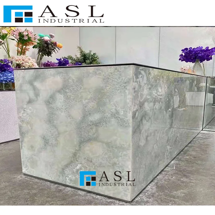 Highly polished blue onyx stone green tiles gold royal onyx panel onice marble kwartsiet floor blue ice onyx panel