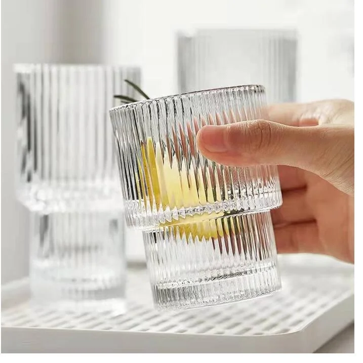 Полосатая стеклянная чашка-элегантный бокал для коктейля, кофе со льдом и сокового напитка с характерным узором