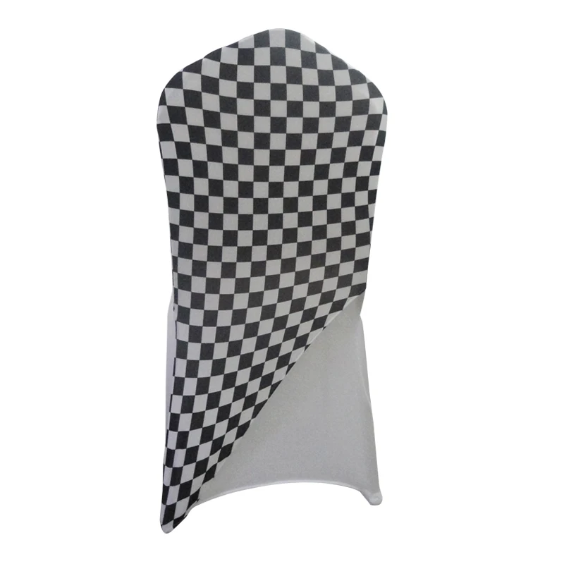 Spandex Chair Sash Black White Checked Band for Wedding Event Party Decoration