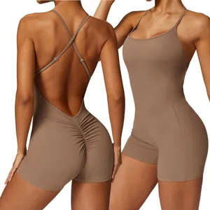 Wholesale Custom Logo Sexy  Ladies Workout GYM One Piece Elegant Slim Yoga Women's Jumpsuits Playsuits Bodysuit for Girls
