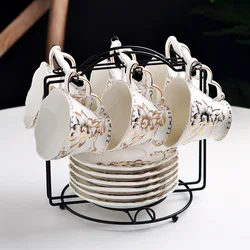 Первоклассный аутентичный Европейский послеобеденный чай Ретро Повседневная керамическая простая кофейная чашка костяная китайская блюдце набор с логотипом на