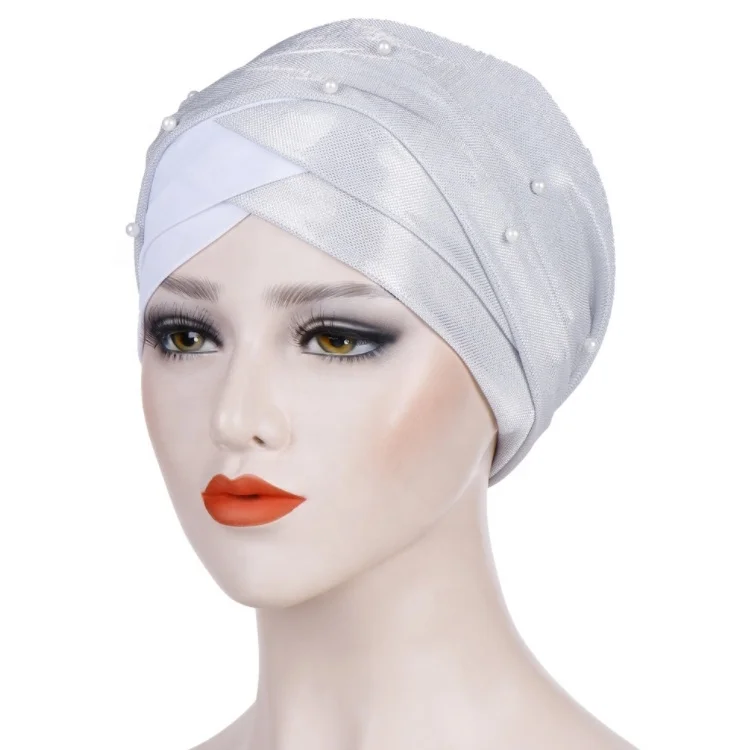 Muslim Women Beads Hijab Elastic Turban Hat Chemo Cancer Cap Arab Head Scarf Wrap Cover