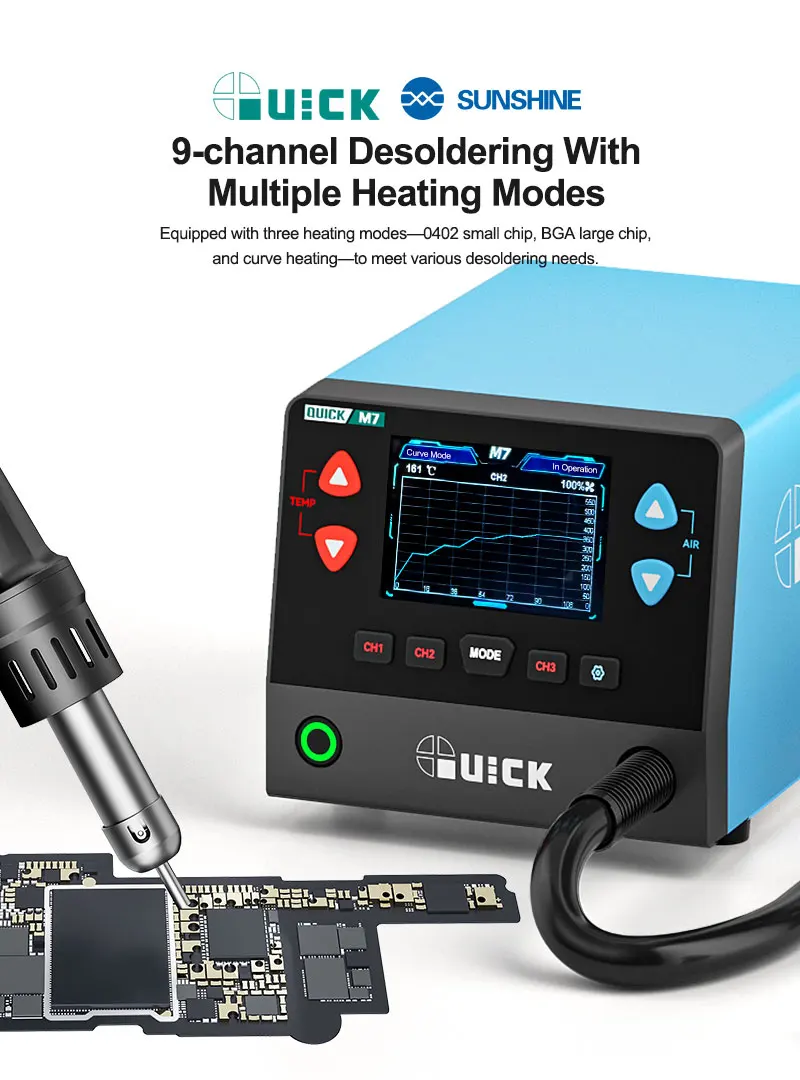 QUICK M7 1000W Smart Hot Air Desoldering Station Intelligent Digital Rework Station for Phone Motherboard BGA SMD PCB Repair