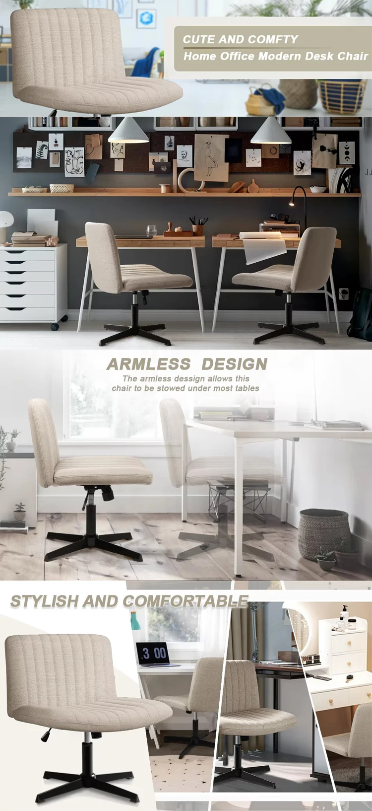 Modern Home Office Desk Chair Swivel Adjustable Fabric Vanity Chair home chair