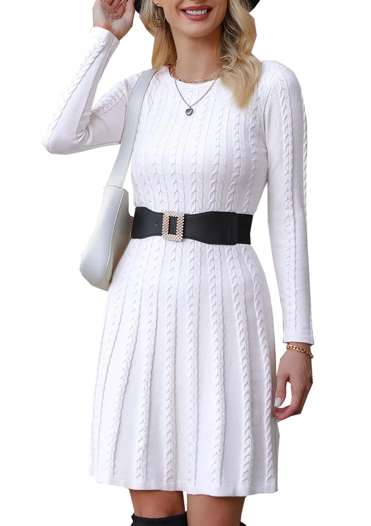 Cashmere and Wool Luxury White Knit Winter Long Bodycon Hooded Female ...