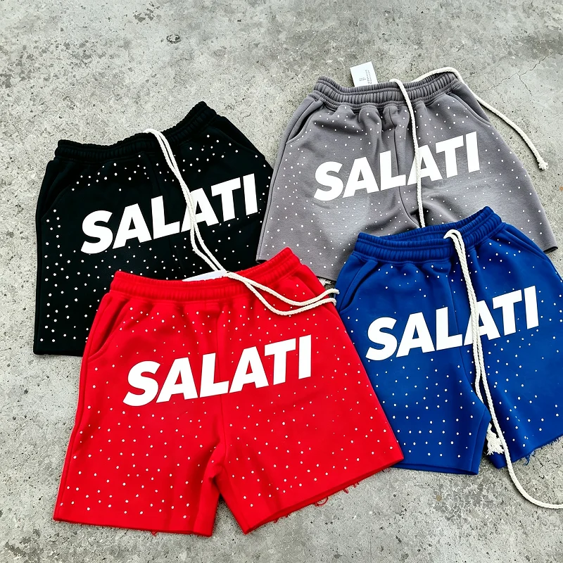 420Gsm Heavyweight Canvas Cotton Drawstring Five Point Men's High Waist Jogger Shorts Custom Foam Floral Print High End