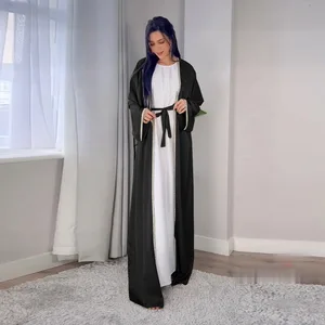 Islamic Abaya Ethnic Middle East Shiny Beadings Draped Solid Color Hooded Abaya Loose Arabic Prayer Dress