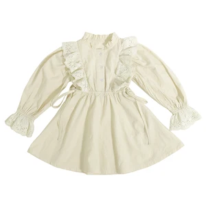 Custom Label Spring Boutique Girls Luxury Designer Clothing Ruffled Hem Embroidery Lace Design Kids Girl Dress