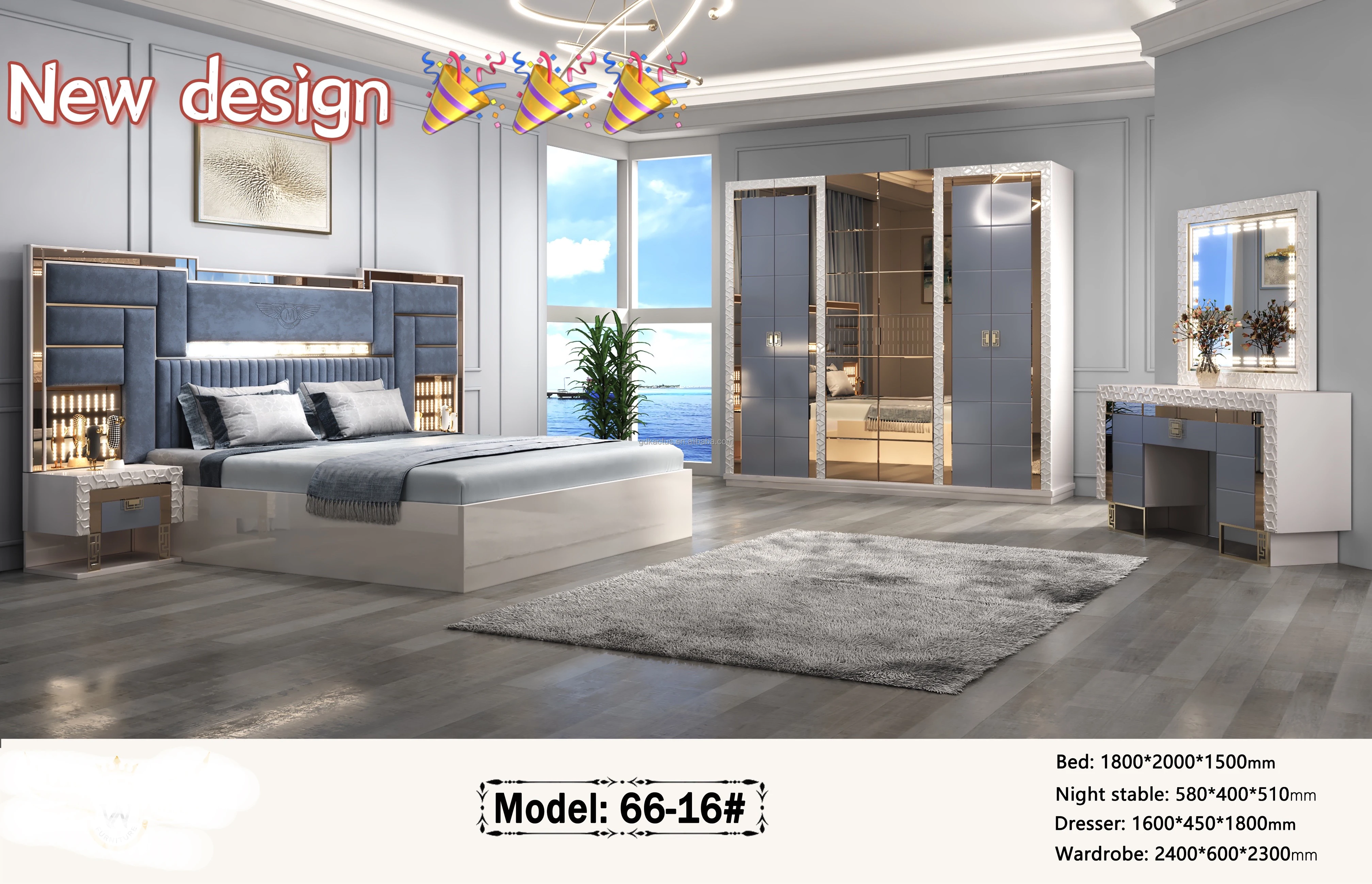 20243 Brand New Design Modern Wooden Luxury Royal Bedroom Furniture Set