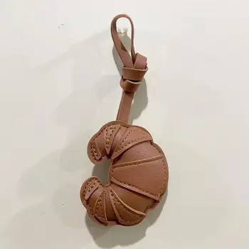 Creative Handmade Multi-Layer Patch Croissant Bread Pendant Leather Keychain Niche with Lanyard