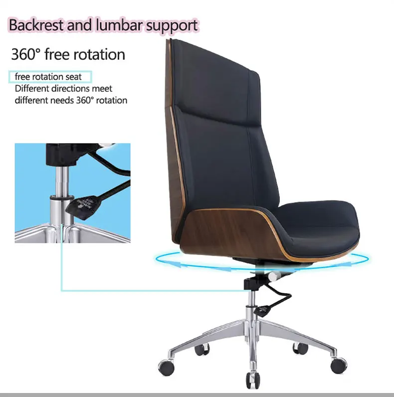 product high back bent plywood wooden boss chair swivel luxury leather adjustable computer boss office chair-105