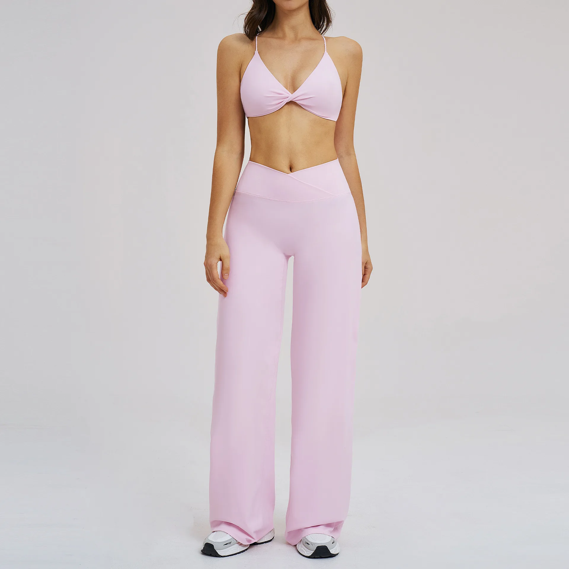 Style Brushed Solid for Yoga Suit Cross Waist Sports Wide Leg Fitness Outdoor Running Wo preview